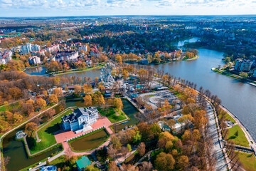 Aerial view city Kaliningrad Russia central park summer day