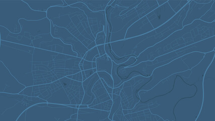 Blue Luxembourg City area vector background map, streets and water cartography illustration.