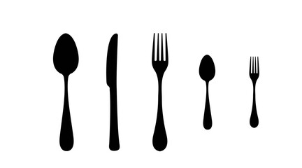 Black and White Cutlery Set. Vector isolated illustration of a fork, a spoon and a knife silhouettes