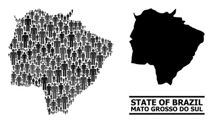 Map of Mato Grosso do Sul State for political proclamations. Vector population mosaic. Concept map of Mato Grosso do Sul State done of men items. Demographic concept in dark gray color hues. - obrazy, fototapety, plakaty