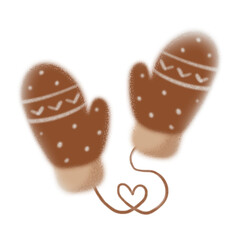 Brown winter mittens. Winter cozy clothes. Cute illustration