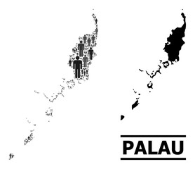 Map of Palau Islands for politics promotion. Vector population collage. Mosaic map of Palau Islands made of population items. Demographic scheme in dark grey color tints.