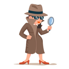 Snoop detective woman tec search evidence pursuit criminal follow the trail female design character vector illustration