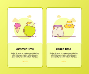 summer beach time campaign for onboarding mobile apps application banner template with filled color style