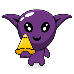 vector simple cartoon character purple goblin holding pineapple triangle