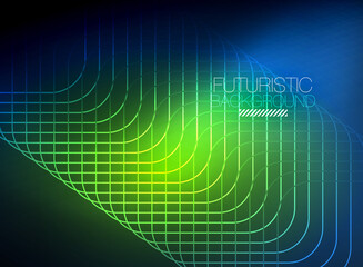 Neon color square shape lines abstract background. Shiny magic energy and motion concept, vector abstract wallpaper background