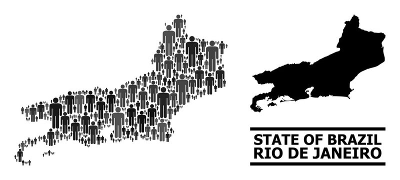 Map of Rio de Janeiro State for political agitprop. Vector population abstraction. Abstraction map of Rio de Janeiro State created of population items. Demographic scheme in dark gray color tones.