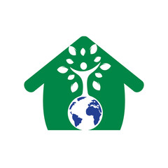 Global human tree vector logo design template. Green house logo concept.