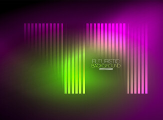 Bright neon color techno abstract background, shiny glowing neon lines in the dark background