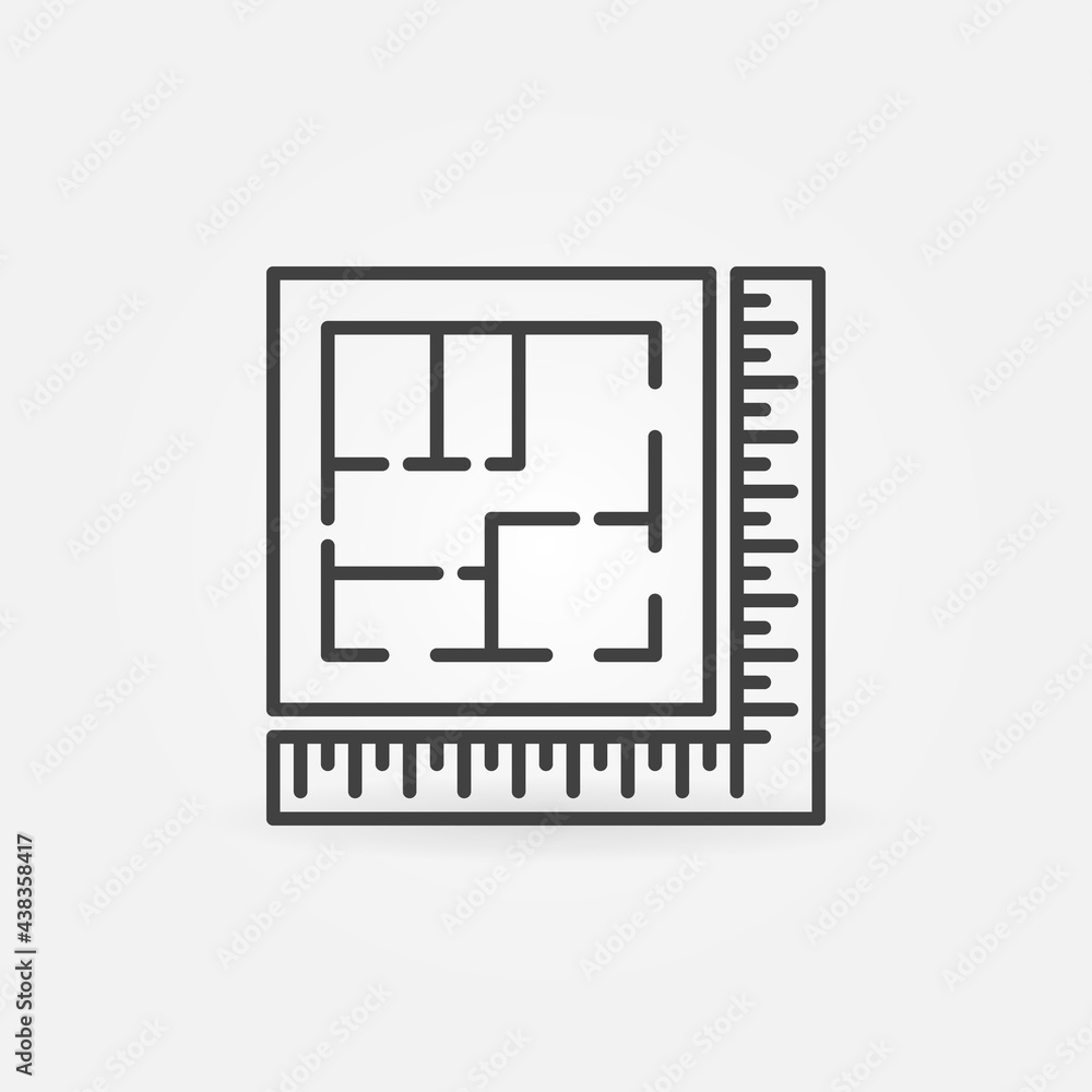 Poster house plan with ruler vector architecture line icon