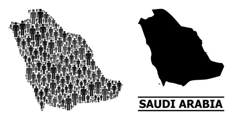 Map of Saudi Arabia for political applications. Vector population mosaic. Concept map of Saudi Arabia made of crowd elements. Demographic concept in dark gray color tinges.