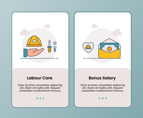 labour care bonus salary campaign for onboarding mobile apps application banner template with filled color style