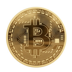 Golden coin with bitcoin symbol. Render 3D. Bitcoin. Cryptocurrency. Digital currency. Isolated on white background	