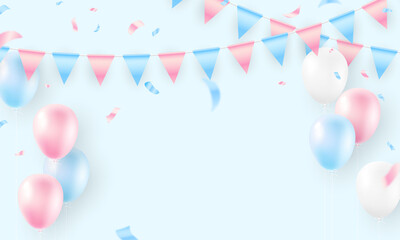 balloons Colorful flag celebration frame background with confetti. flag