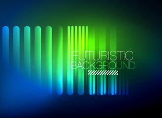 Bright neon color techno abstract background, shiny glowing neon lines in the dark background