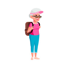 elderly woman hiker hiking in climb cartoon vector. elderly woman hiker hiking in climb character. isolated flat cartoon illustration