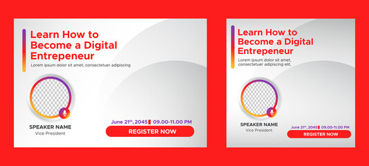 Digital Business Entrepeneur live webinar banner invitation and social media post template. Business webinar invitation design. Vector EPS	
