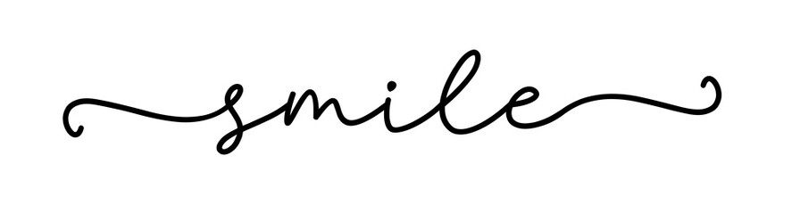 SMILE. Continuous line typography text. Hand drawn lettering cursive script word smile. Vector inscription design smile font logo.