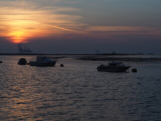 Sunset over boats in Queenborough harbour, Medway