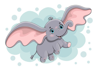 Cute little baby elephant flying