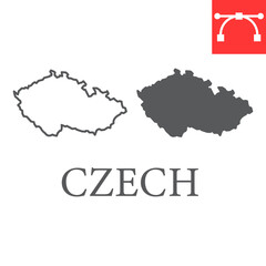 Map of Czech Republic line and glyph icon