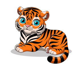 Fototapeta na wymiar Cute Cartoon baby Tiger isolated on white background