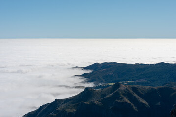 View above the clouds from Pico do Arieiro - third highest peak of Madeira Island. 