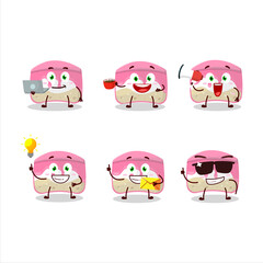 Strawberry cake cartoon character with various types of business emoticons