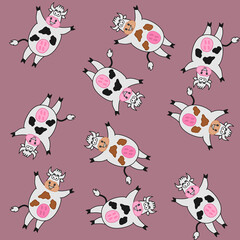 Happy dairy cows for gift wrap paper with coloured background