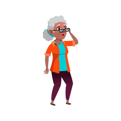 surprised old lady looking at advertising banner of seasonal discount cartoon vector. surprised old lady looking at advertising banner of seasonal discount character. isolated flat cartoon