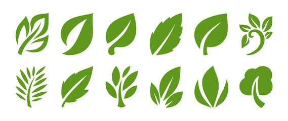 Leaf icons vector. Green leaves logo design collection.