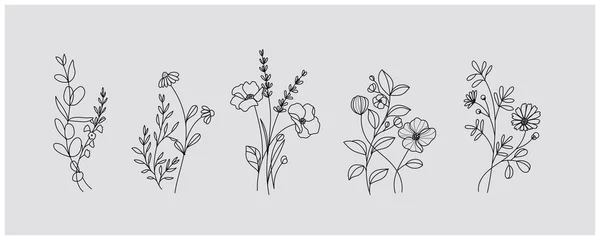 Poster minimal botanical graphic sketch drawing, trendy tiny tattoo design, floral elements vector illustration © babeer