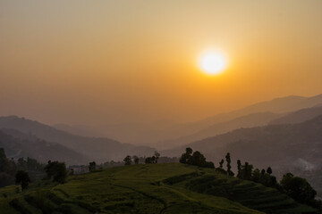 Sunset in the Himalayas in Nepal
