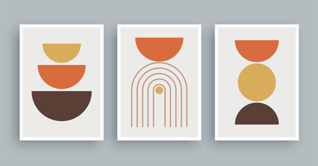 Abstract wall art painting lines and circle background. Minimalist geometric elements and hand drawn line. Mid century scandinavian nordic style.