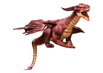 3D Rendering Fairy Tale Dragon on White