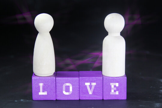 Husband And Wife Peg Doll With The Word Love