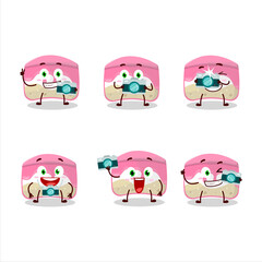 Photographer profession emoticon with strawberry cake cartoon character