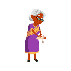 indian elderly woman make cream with mixer for pie cartoon vector. indian elderly woman make cream with mixer for pie character. isolated flat cartoon illustration