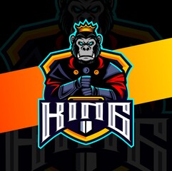 gorilla king knight with sword mascot esport logo design character