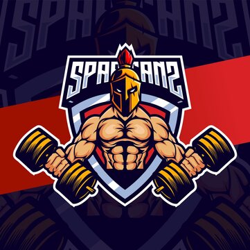 muscle spartan mascot esport for fitness and sport logo design