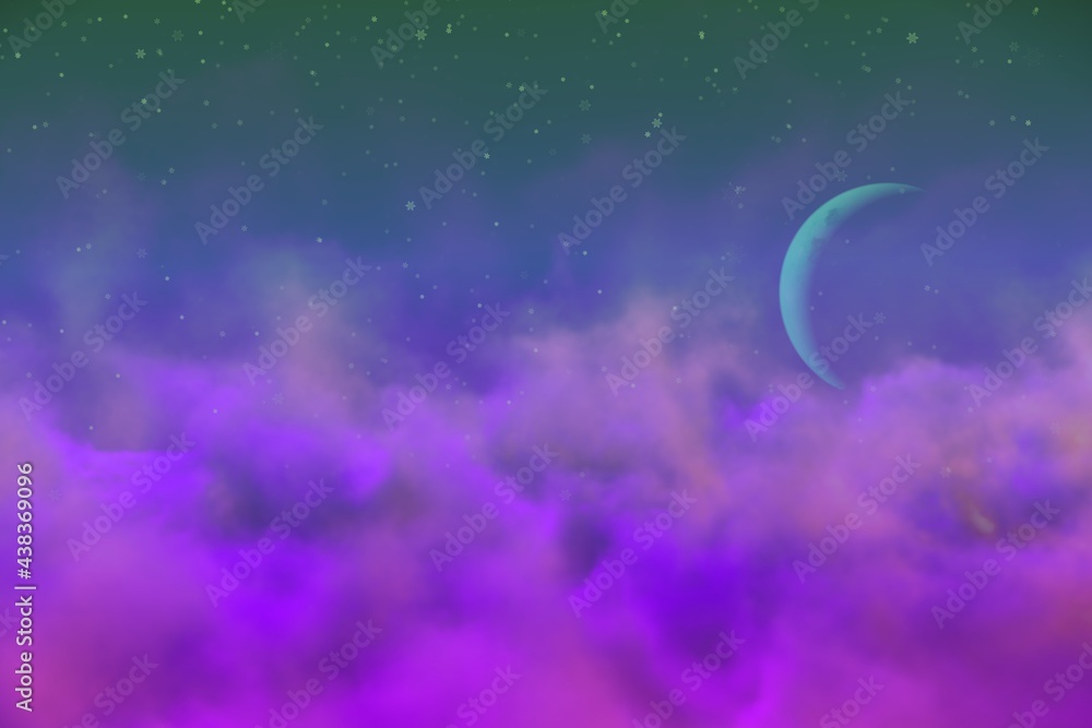 Wall mural abstract background design illustration of space fog with moon with snowflakes you can use for any p
