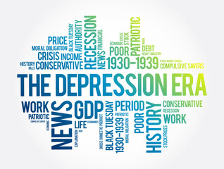 The Depression Era word cloud collage, education concept background