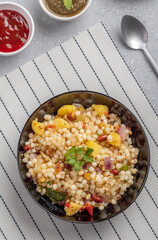 Sabudana khichdi is an Indian dish made from soaked sago or tapioca pearls 