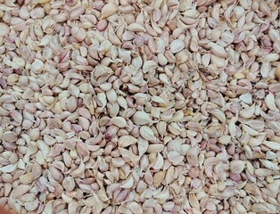 Top view of white garlic on the background.