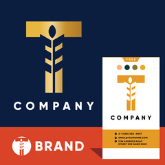 Letter T Initial Wheat Logo Design Vector Icon Graphic Emblem Illustration