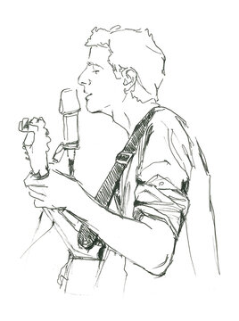 Singing man Watercolor Illustration on white background