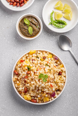 Sabudana khichdi is an Indian dish made from soaked sago or tapioca pearls 