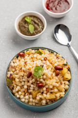 Sabudana khichdi is an Indian dish made from soaked sago or tapioca pearls 