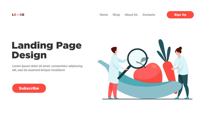 Biology scientists doing research on fruits. People cultivating plants in lab. Vector illustration for gmo food, agriculture, science concept