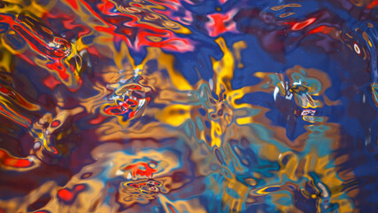 Colored abstract splashing water surface background, top view shot.
